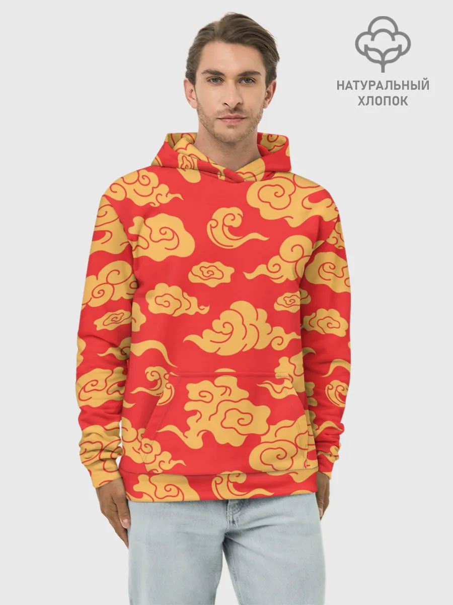 Худи мужской база хлопок / Западный узор облаков
