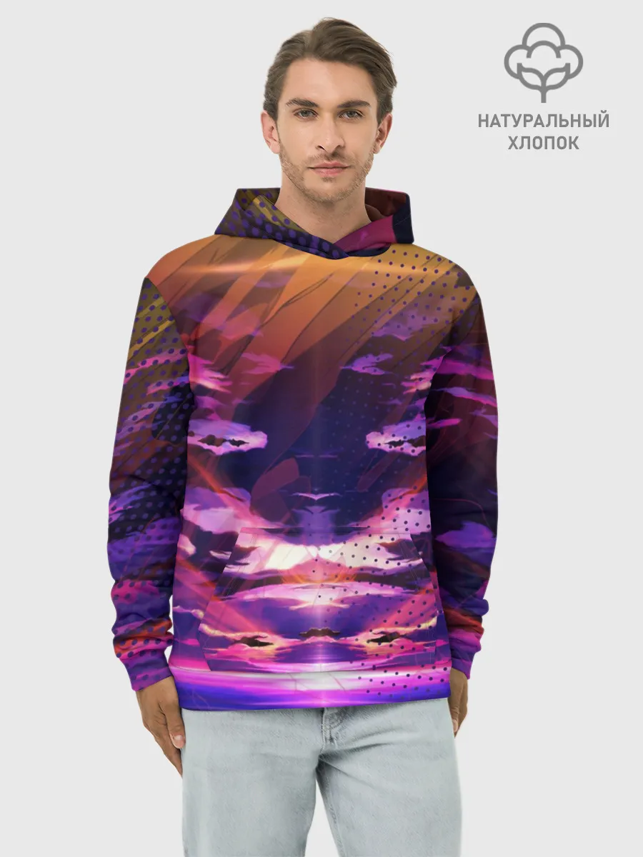 Худи мужской база хлопок / Закат. Облака