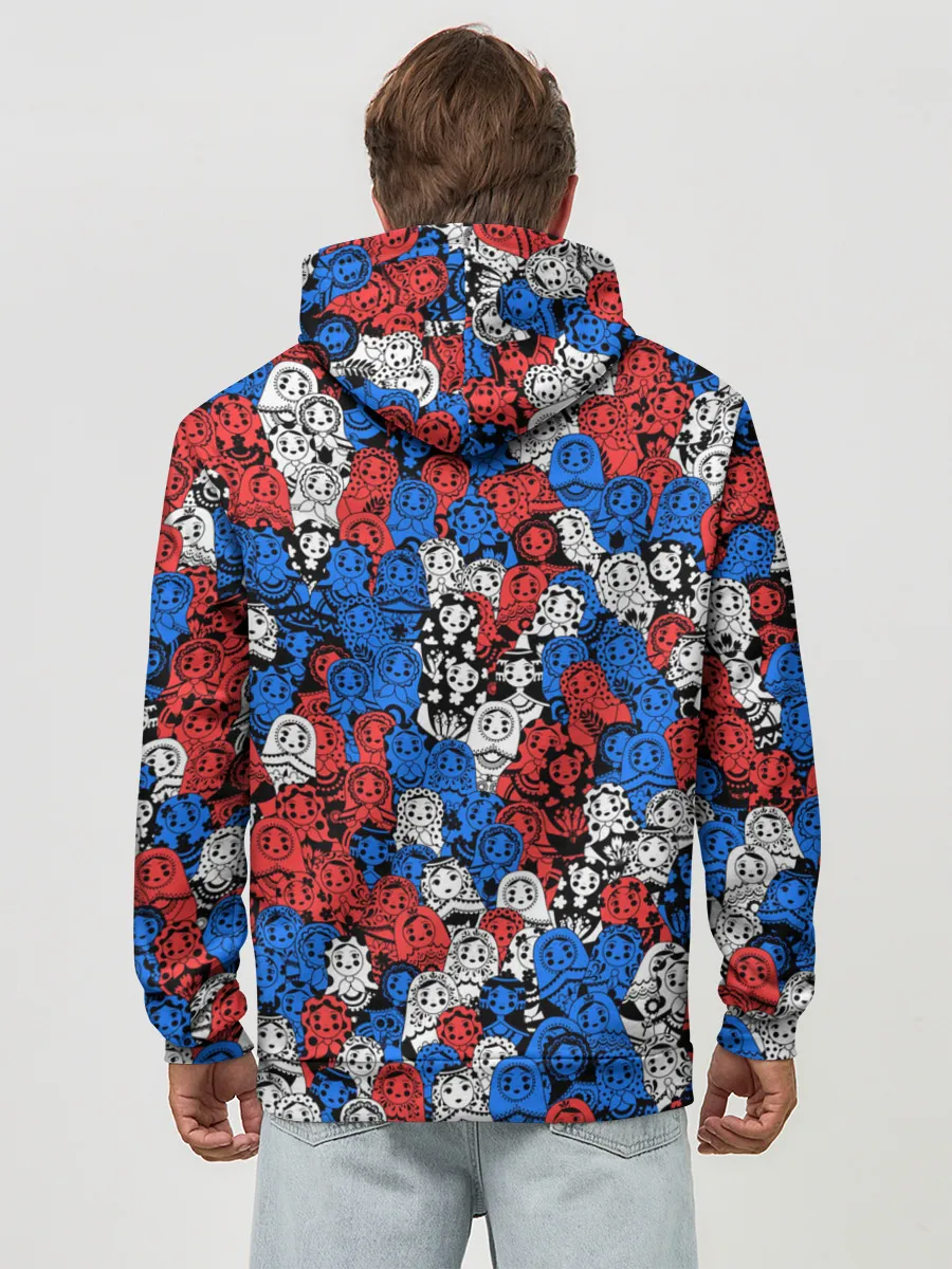 Худи мужской база хлопок / Бело-сине-красные матрёшки