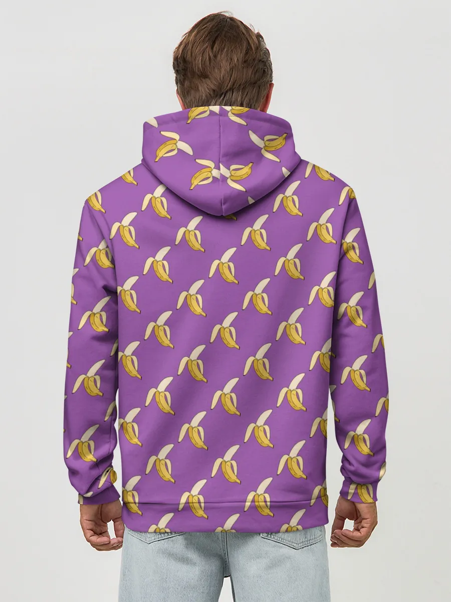 Худи мужской база хлопок / Бананы на лиловом паттерн