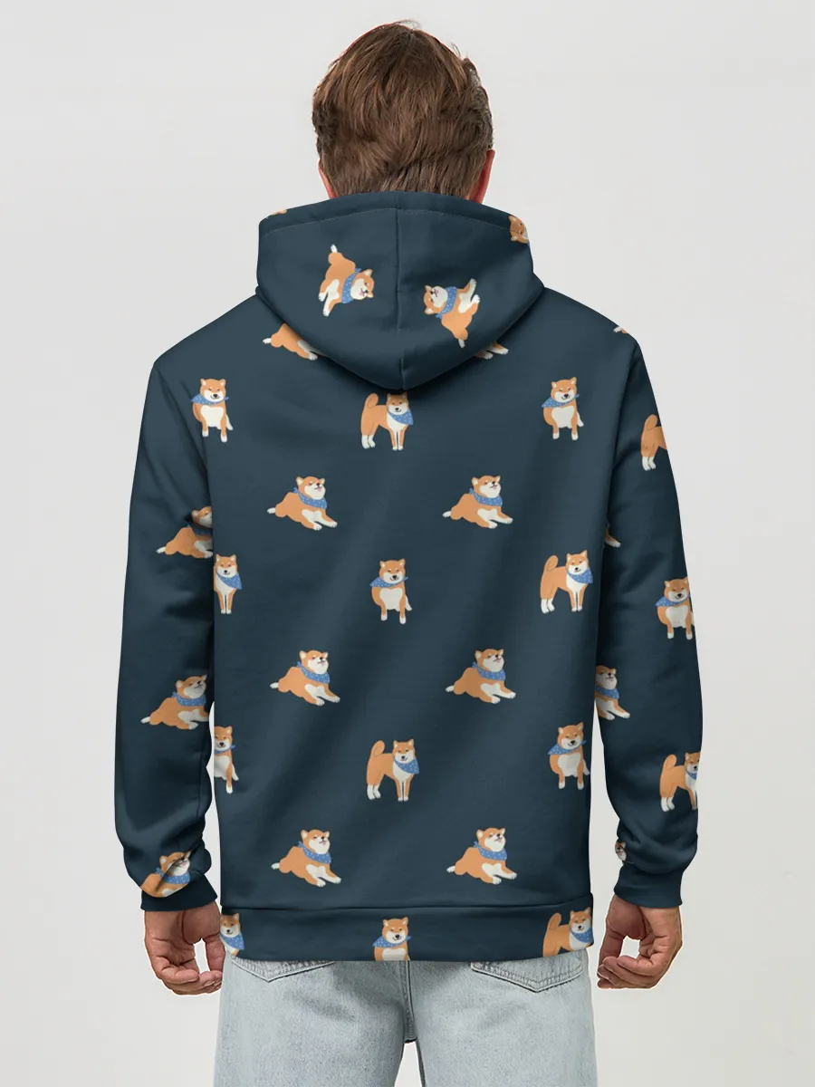 Худи мужской база хлопок / Шиба ину паттерн