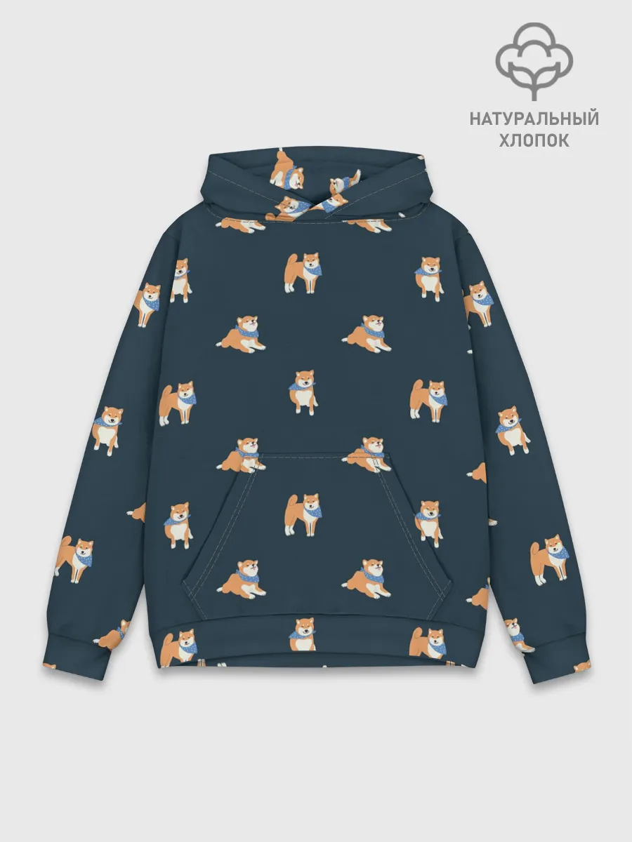 Худи мужской база хлопок / Шиба ину паттерн