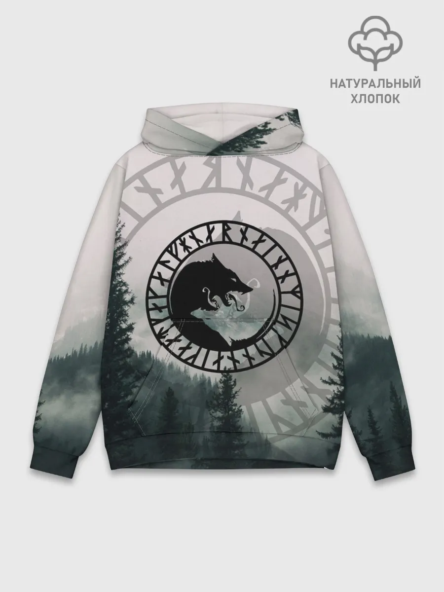 Худи мужской база хлопок / FENRIR | РУНЫ | RUNES