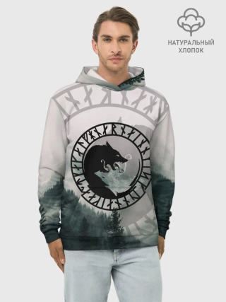 Худи мужской база хлопок / FENRIR | РУНЫ | RUNES