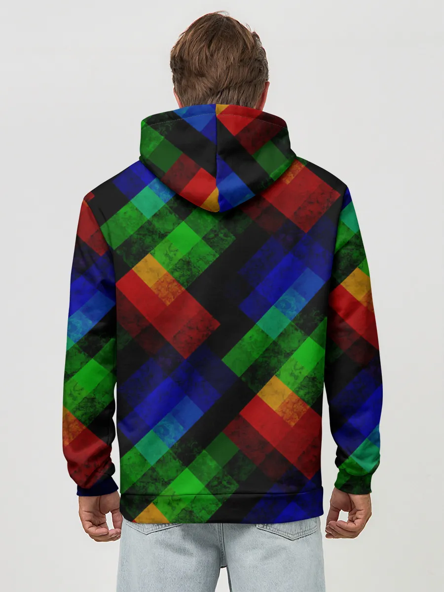 Худи мужской база хлопок / Разноцветный мраморный узор