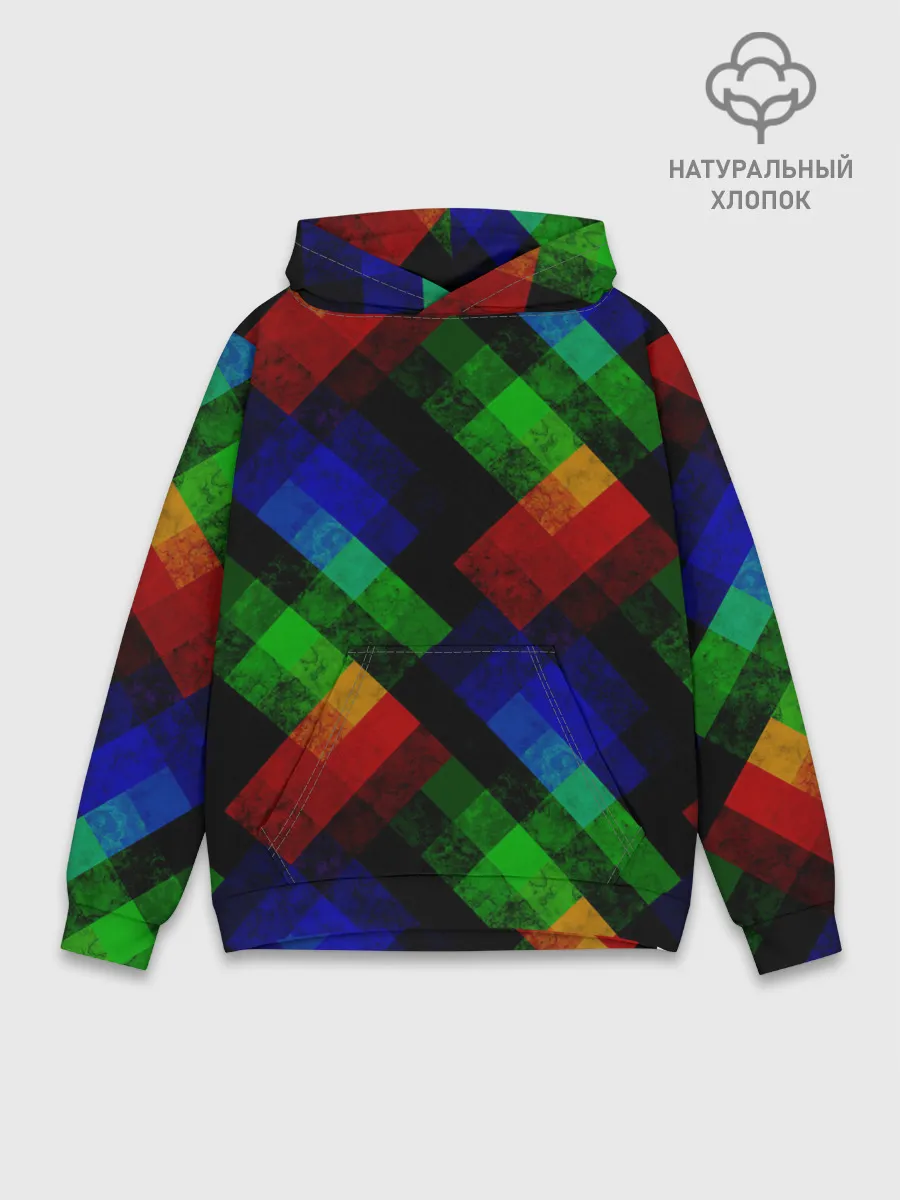Худи мужской база хлопок / Разноцветный мраморный узор