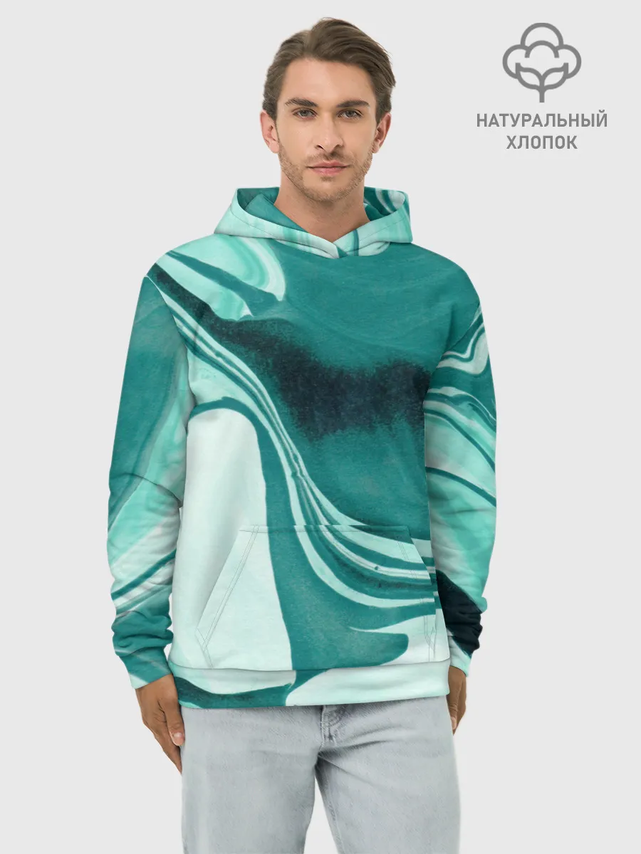 Худи мужской база хлопок / красочный зелёный развод