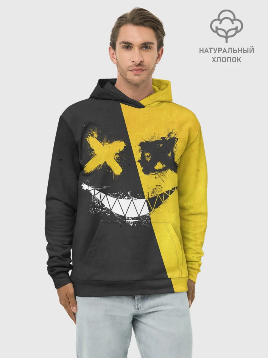 Худи мужской база хлопок / Yellow and Black Emoji