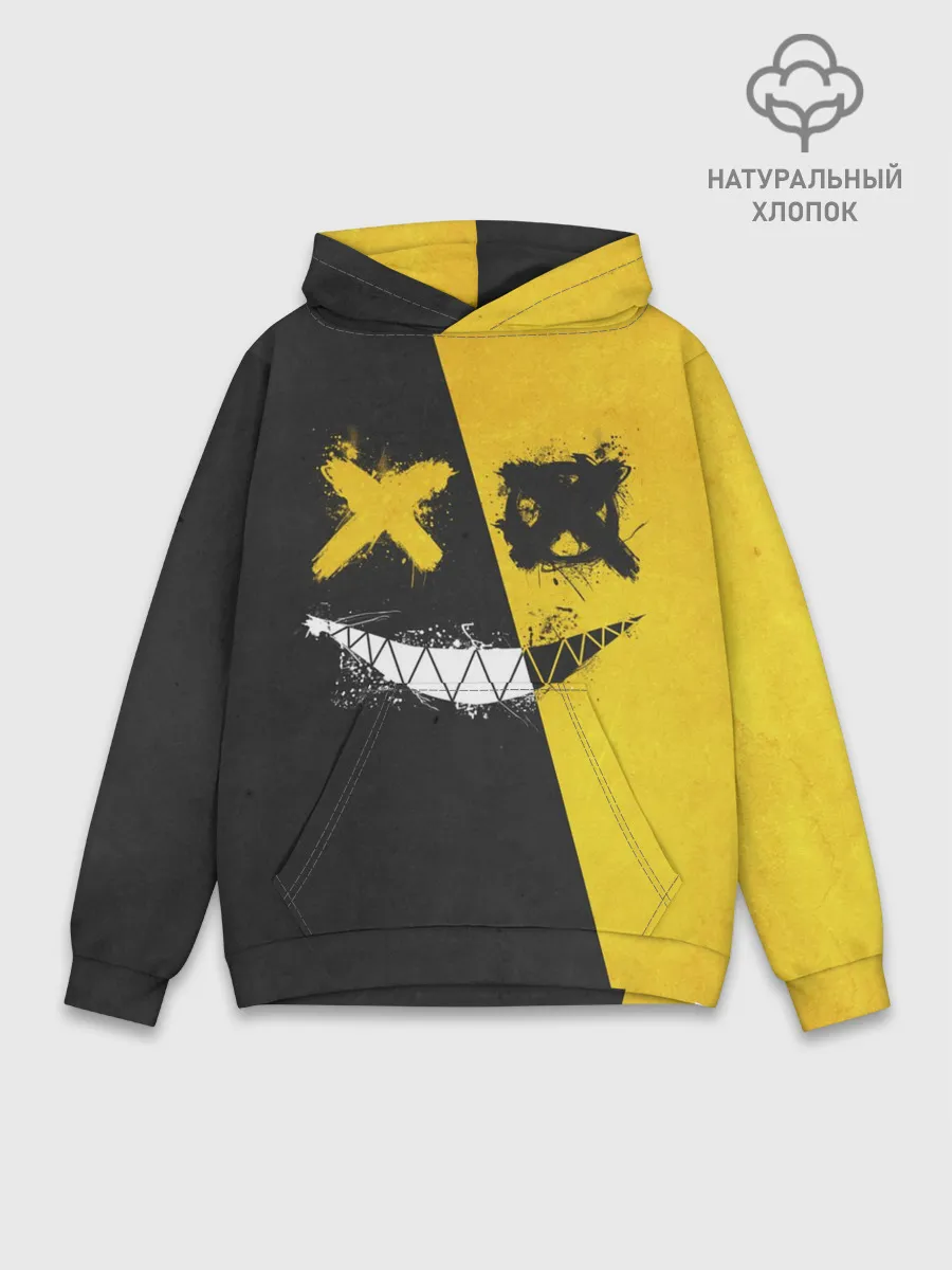 Худи мужской база хлопок / Yellow and Black Emoji