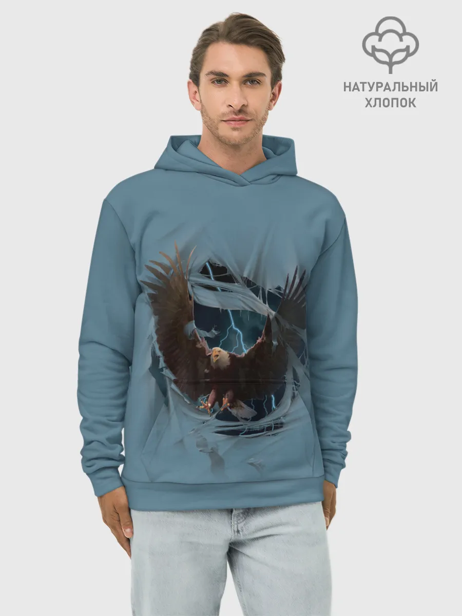 Худи мужской база хлопок / ОРЕЛ СКВОЗЬ ТКАНЬ