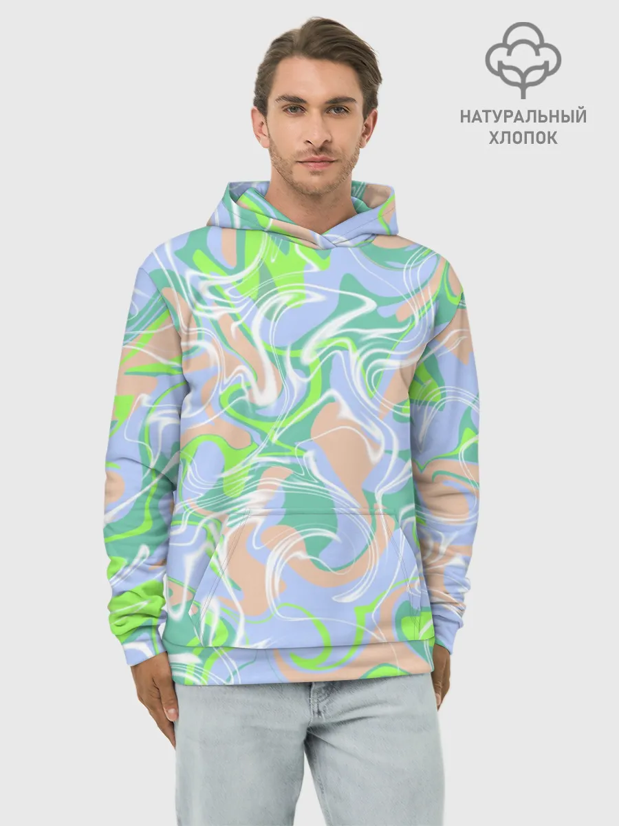 Худи мужской база хлопок / Разноцветные разводы красок