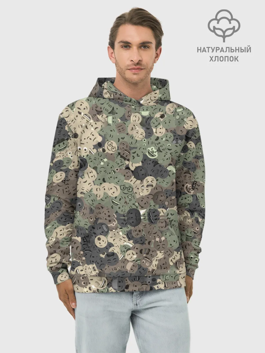 Худи мужской база хлопок / Эмодзи камуфляж