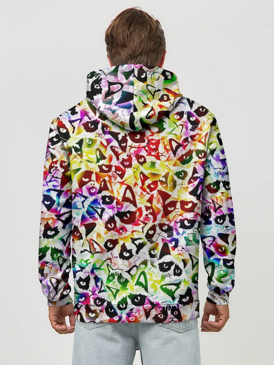 Худи мужской база хлопок / Веселый узор из грустных котов