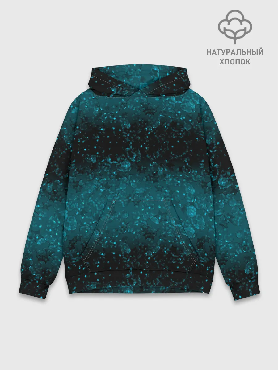 Худи мужской база хлопок / Черно-синие блестки