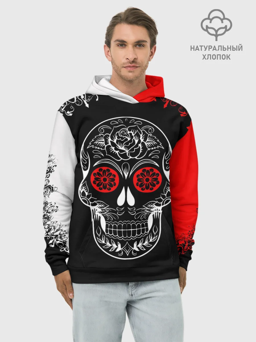 Худи мужской база хлопок / Red White Skull - Череп