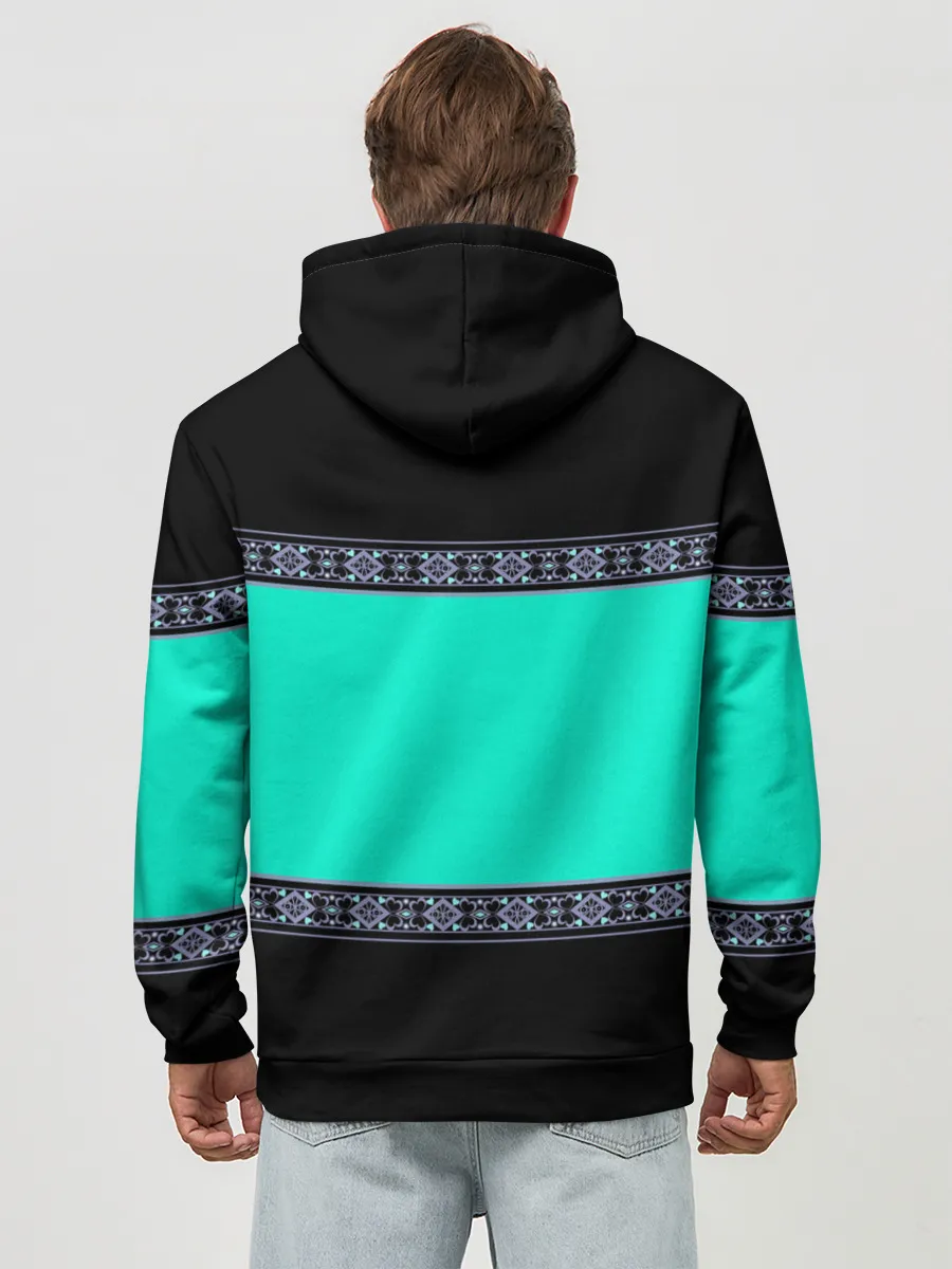 Худи мужской база хлопок / Черно-бирюзовый узор