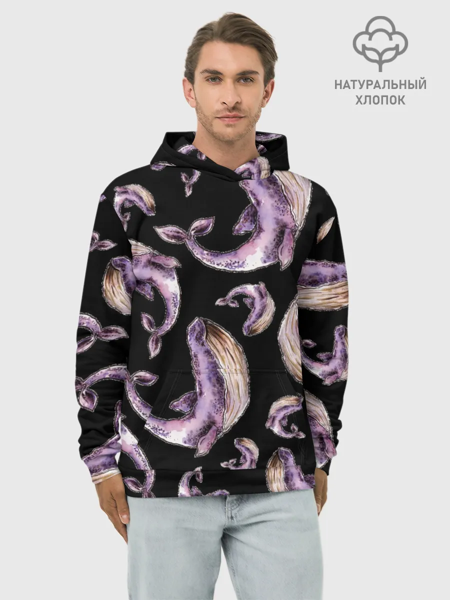Худи мужской база хлопок / Лиловые киты