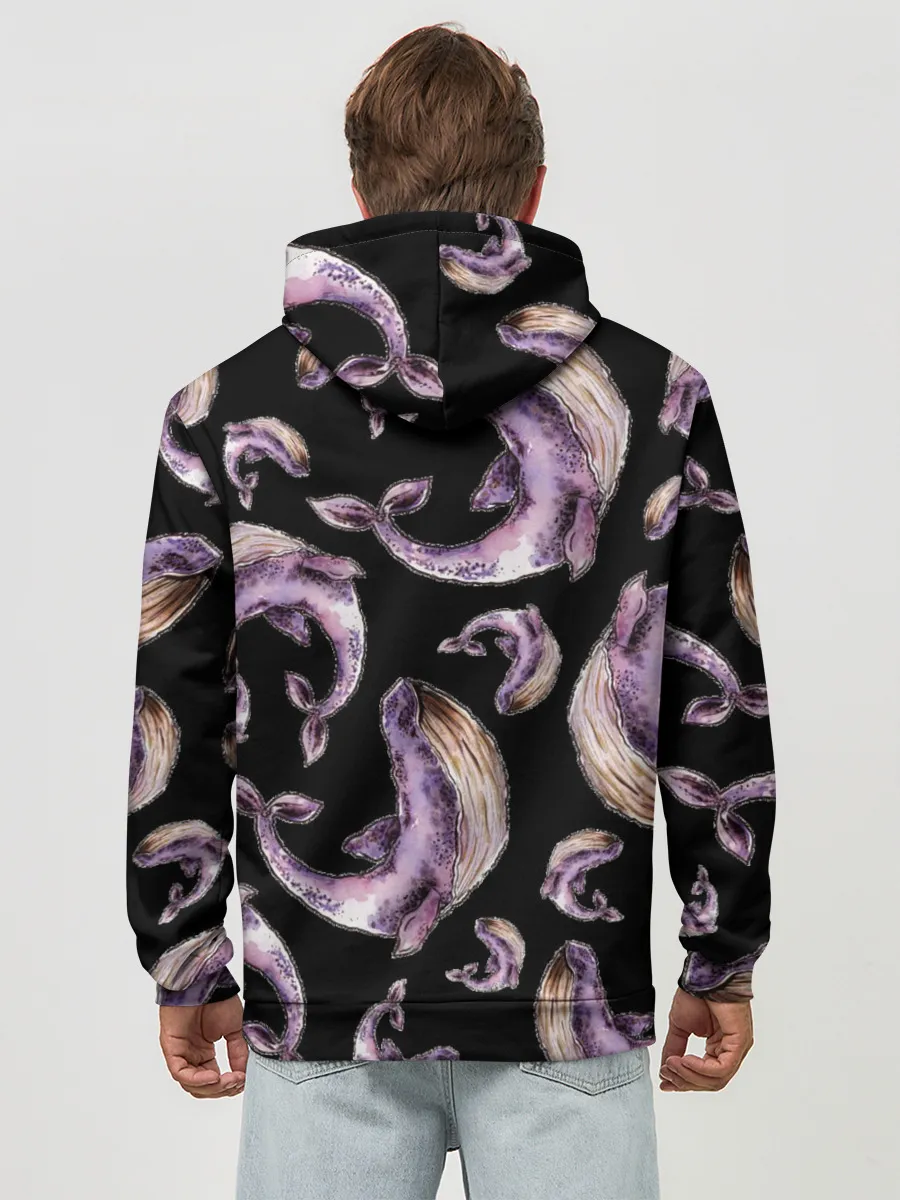 Худи мужской база хлопок / Лиловые киты