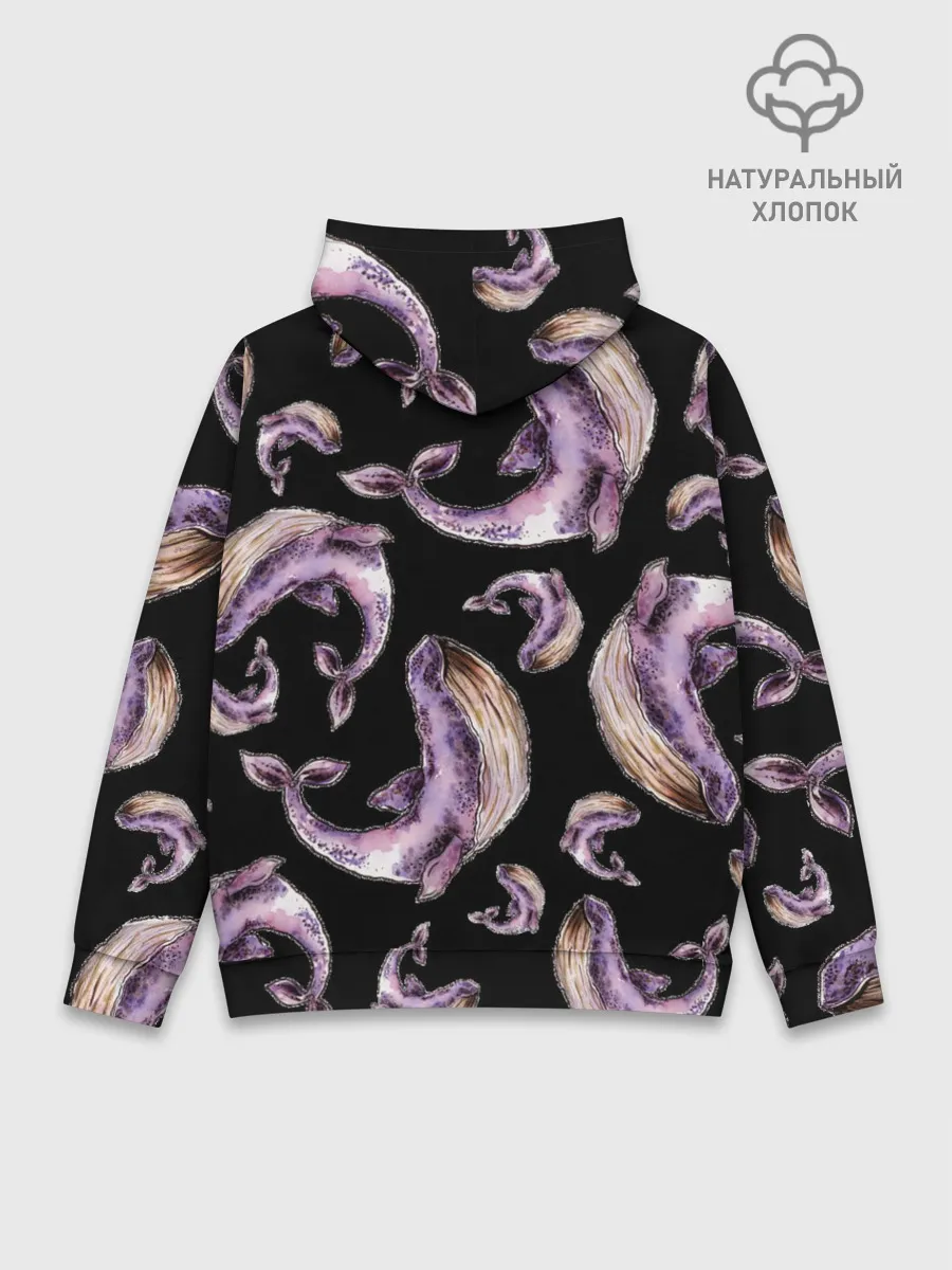 Худи мужской база хлопок / Лиловые киты
