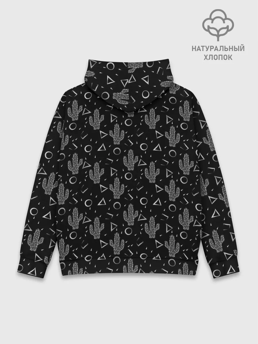 Худи мужской база хлопок / Черно белые кактусы