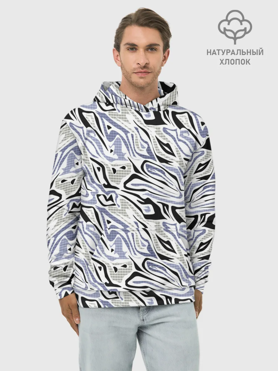 Худи мужской база хлопок / Абстрактный сиренево-черный