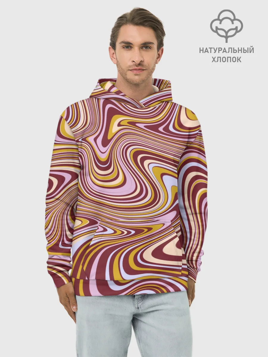 Худи мужской база хлопок / Красно-золотые разводы красок паттерн