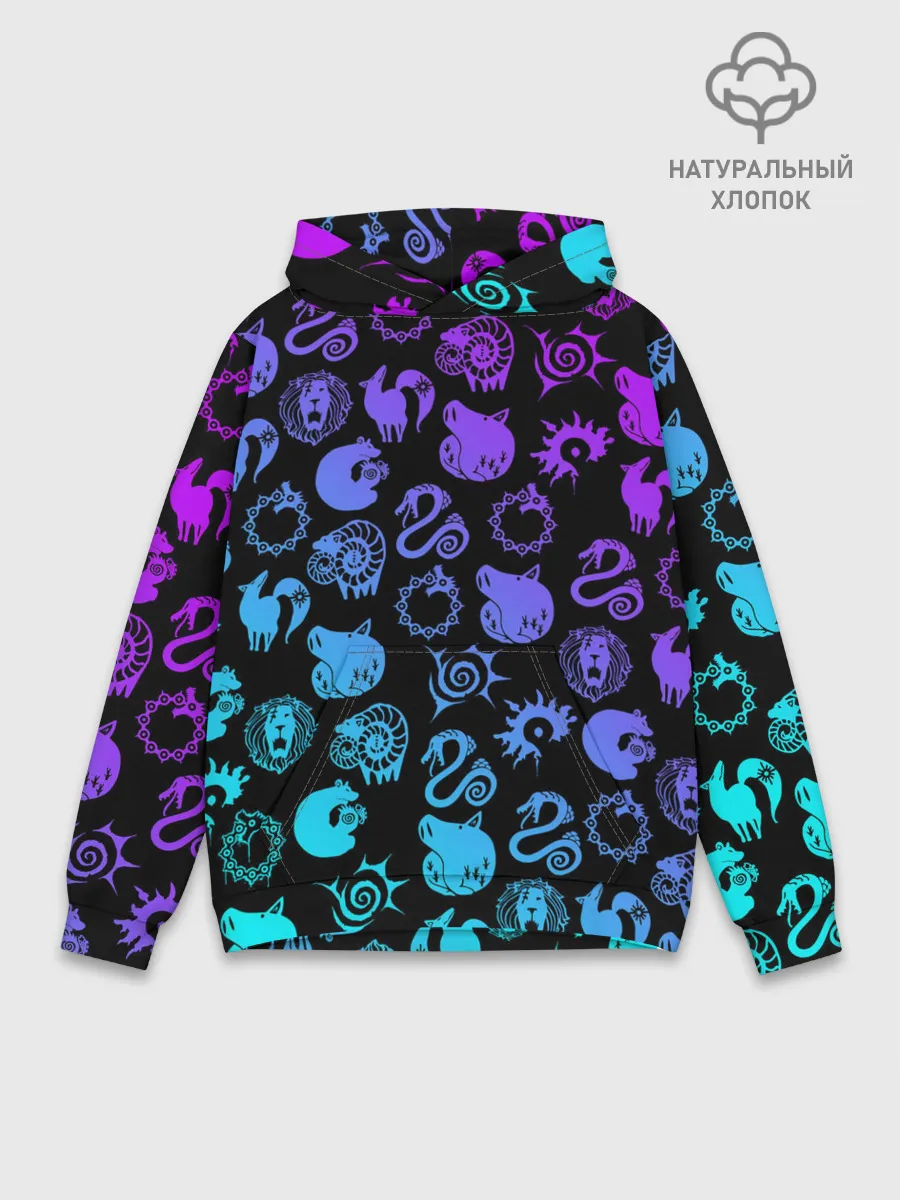 Худи мужской база хлопок / 7 СМЕРТНЫХ ГРЕХОВ НЕОН ЭМБЛЕМЫ