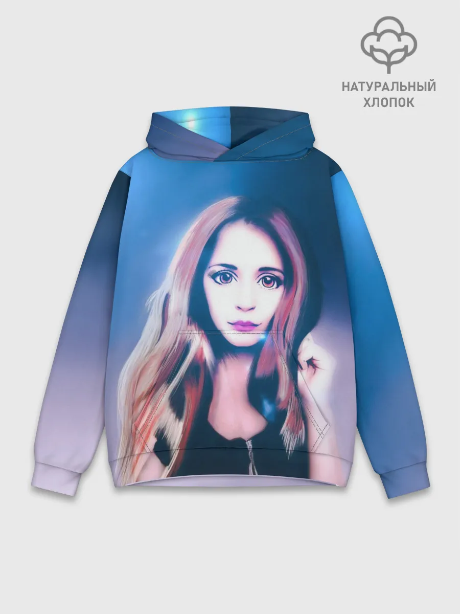 Худи мужской база хлопок / Девушка с большими глазами