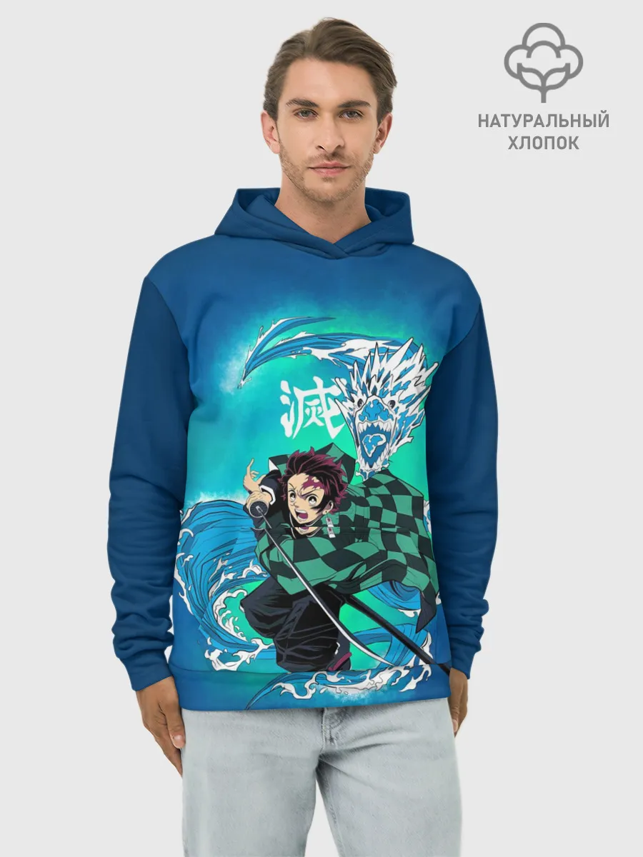 Худи мужской база хлопок / Тандзиро Камадо с мечом