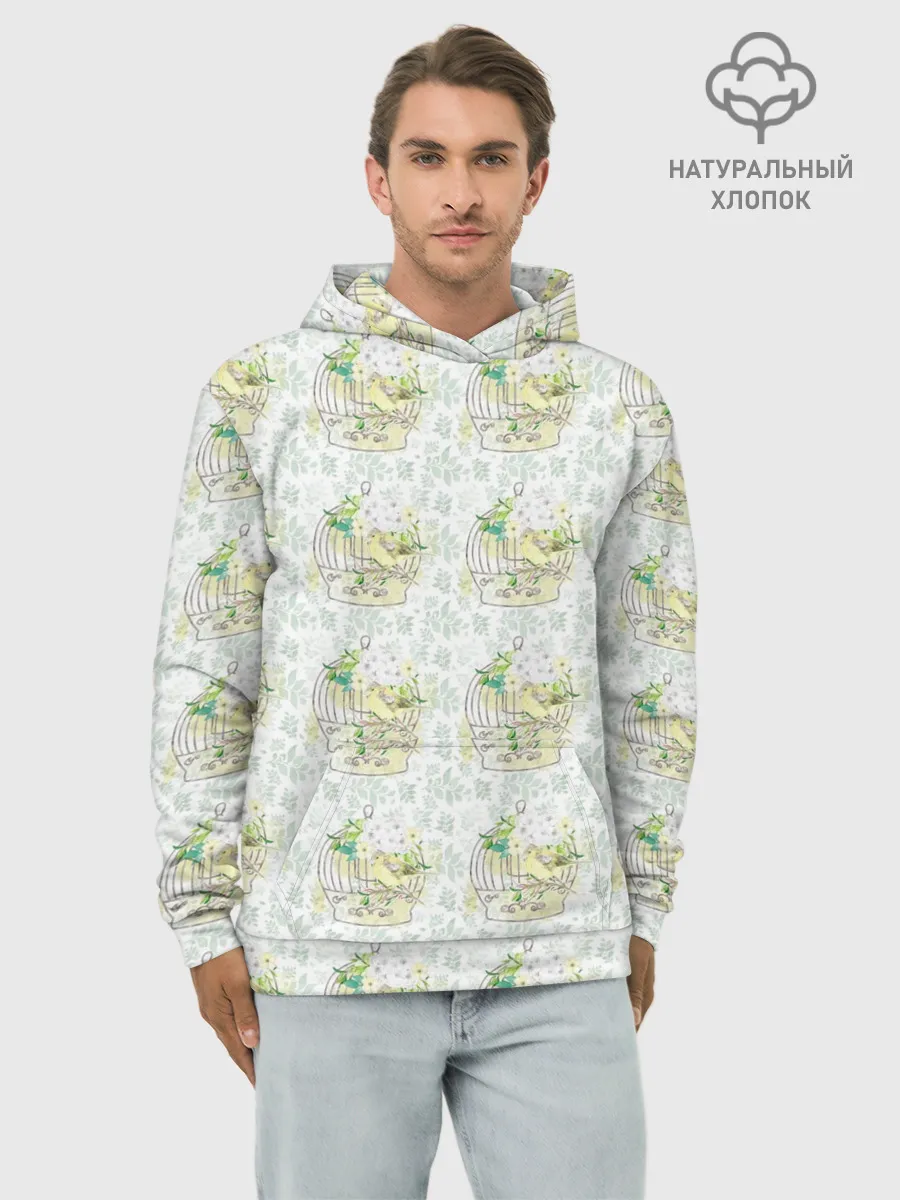 Худи мужской база хлопок / Канарейки в клетках