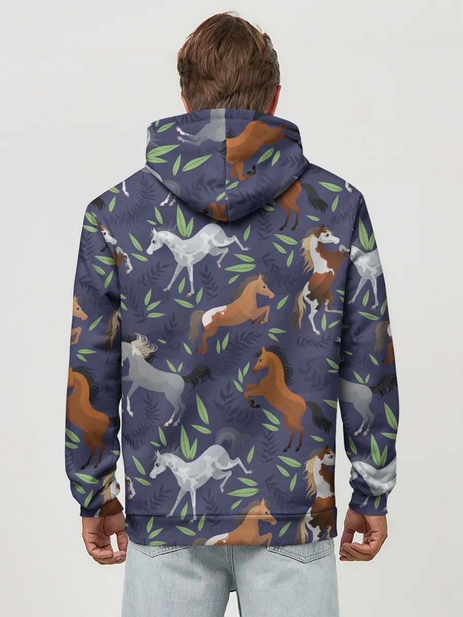 Худи мужской база хлопок / Лошадки узор