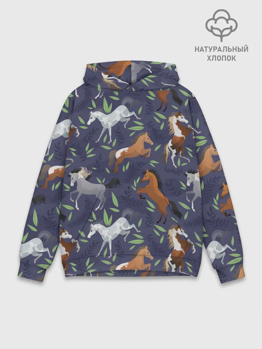Худи мужской база хлопок / Лошадки узор