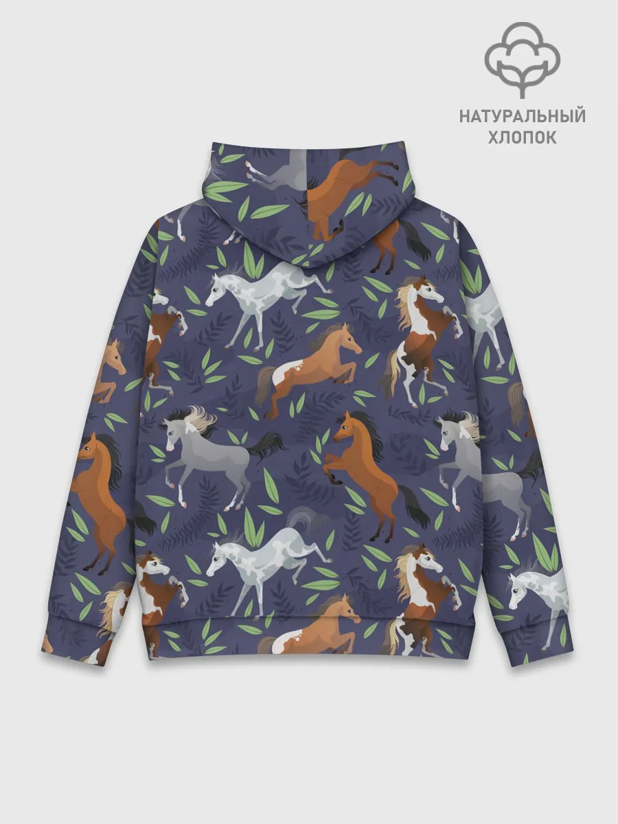 Худи мужской база хлопок / Лошадки узор