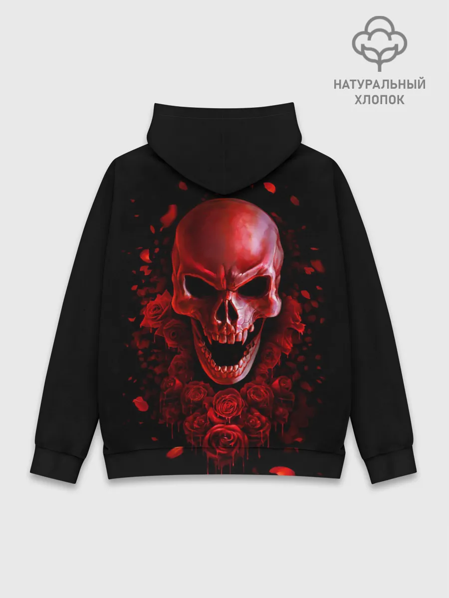 Худи мужской база хлопок / Красный череп в кровавых розах