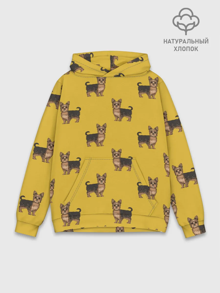 Худи мужской база хлопок / Йоркширский терьер паттерн