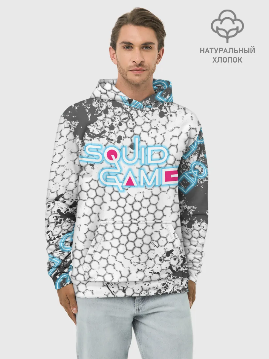 Худи мужской база хлопок / Игра в кальмара Неон