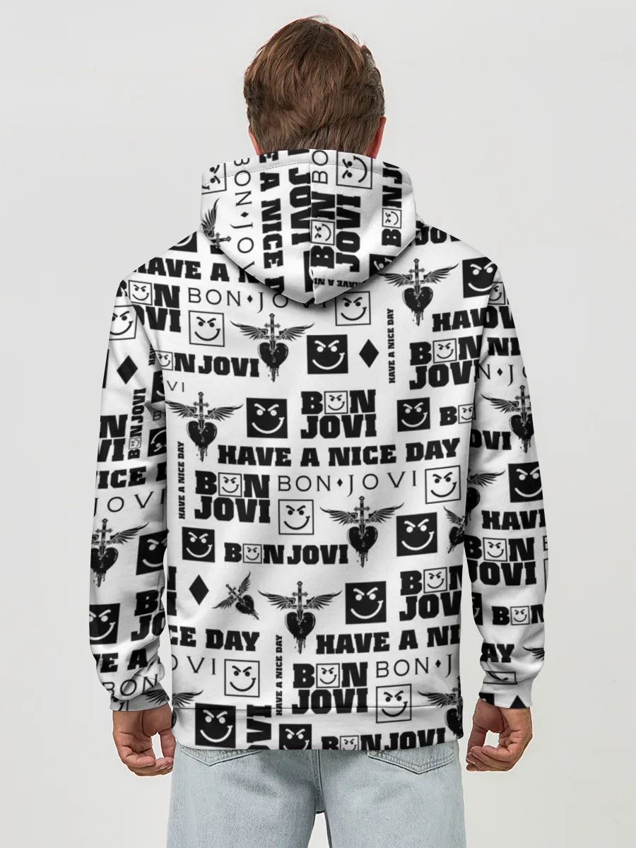 Худи мужской база хлопок / BON JOVI ЛОГОБОМБИНГ | БОН ДЖОВИ ПАТТЕРН