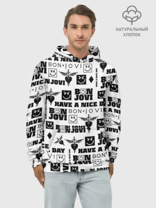Худи мужской база хлопок / BON JOVI ЛОГОБОМБИНГ | БОН ДЖОВИ ПАТТЕРН