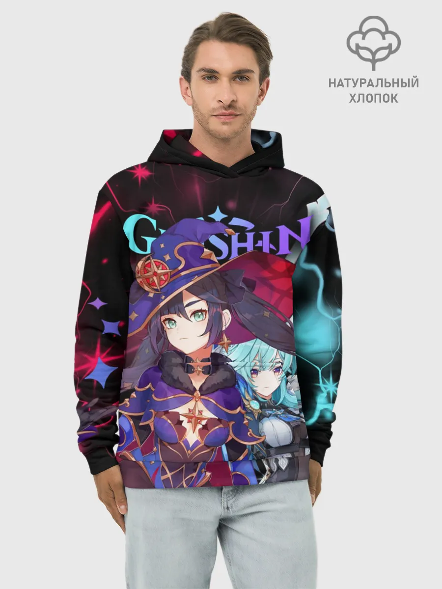 Худи мужской база хлопок / Мона и Эола, Genshin Impact