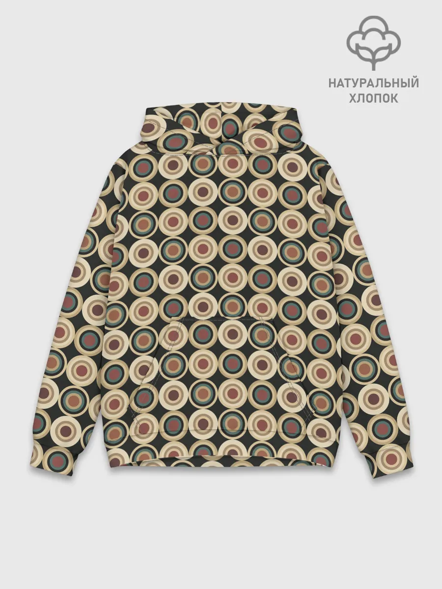 Худи мужской база хлопок / Абстракция из бежевых и зеленых кругов