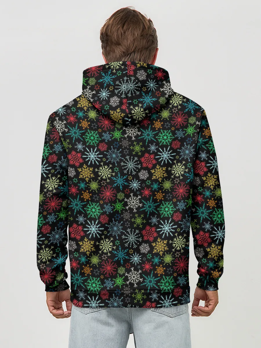 Худи мужской база хлопок / Разноцветные Снежинки