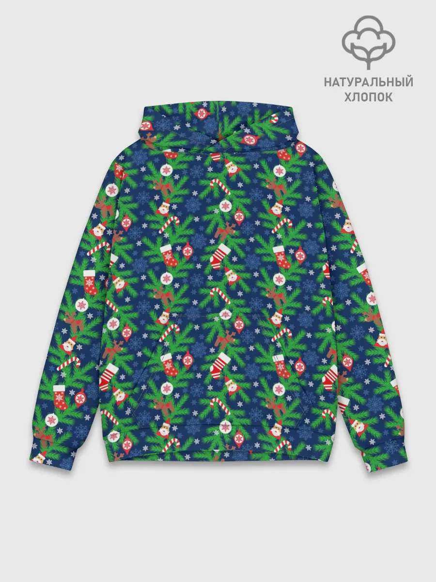 Худи мужской база хлопок / Новогодние Игрушки на Ёлке
