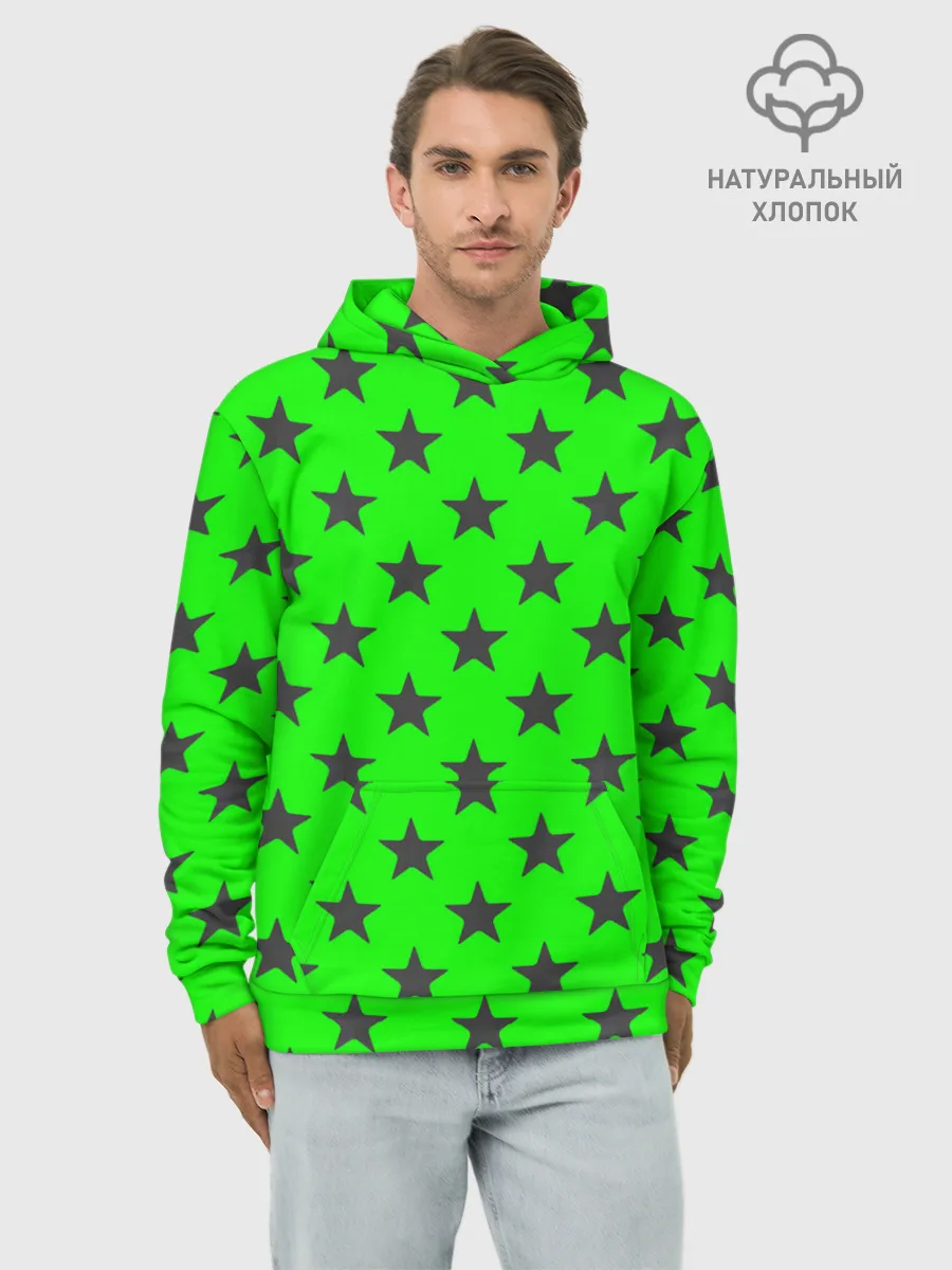 Худи мужской база хлопок / звездный фон зеленый