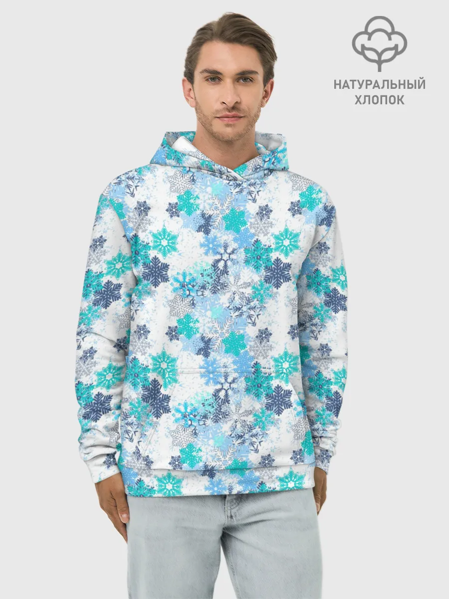 Худи мужской база хлопок / Зимние Снежные Узоры