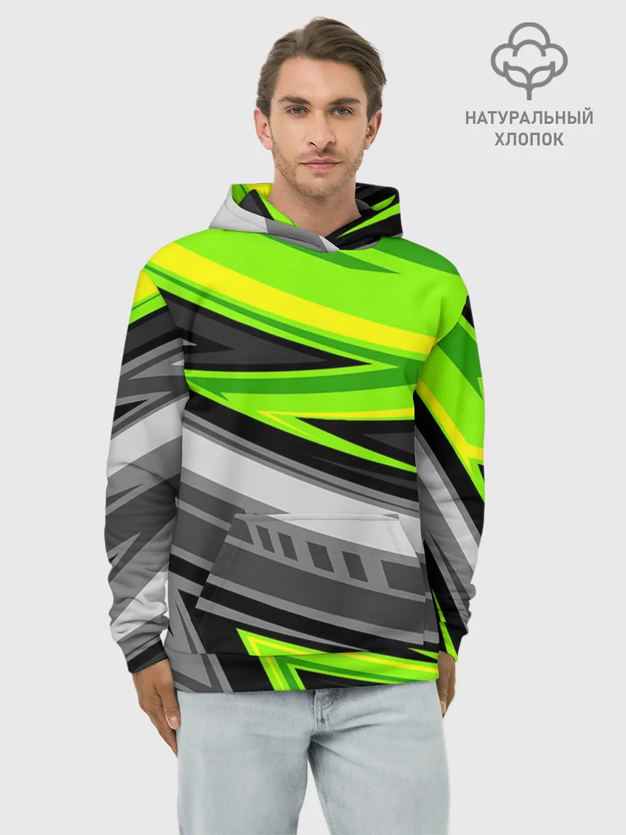 Худи мужской база хлопок / Зеленые линии
