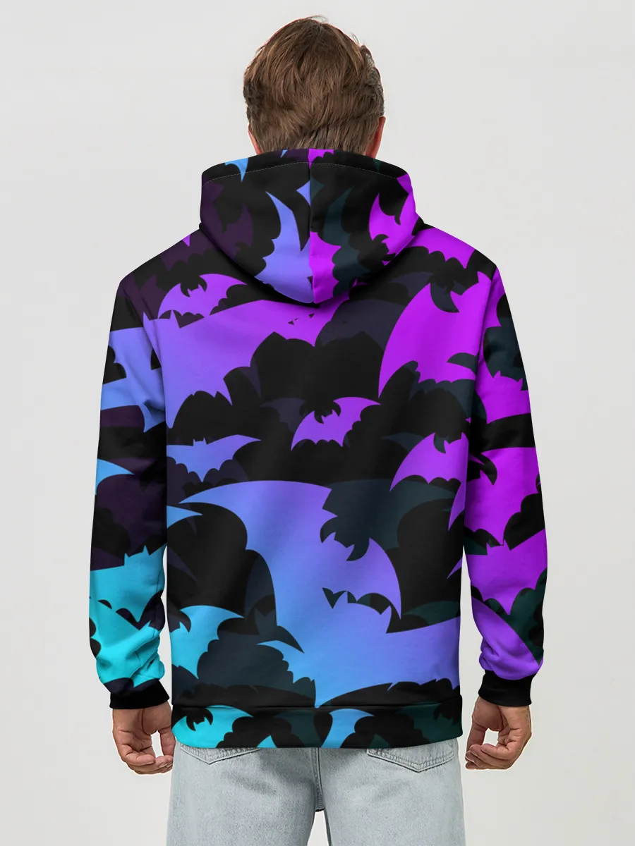 Худи мужской база хлопок / ЛЕТУЧИЕ МЫШИ ХЕЛЛОУИН НЕОН / HALLOWEEN NEON