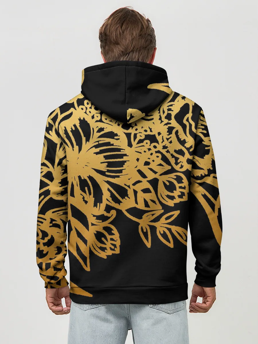 Худи мужской база хлопок / Золотые цветы на белом