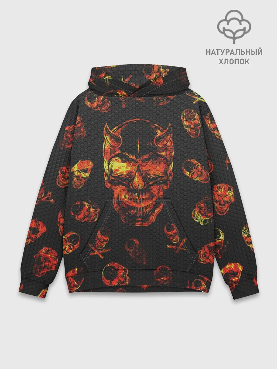 Худи мужской база хлопок / Огненные черепа | Carbon