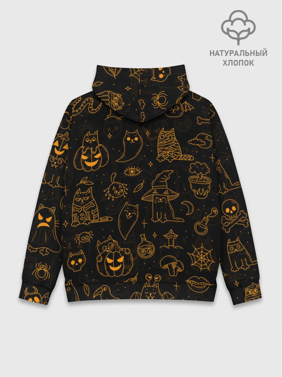 Худи мужской база хлопок / ХЕЛЛОУИН ПАТТЕРН КОТИКИ / HALLOWEEN KITTY