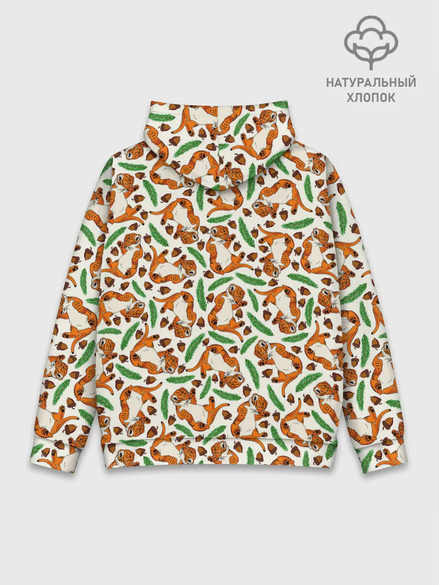 Худи мужской база хлопок / Тигрята, еловые ветки и желуди